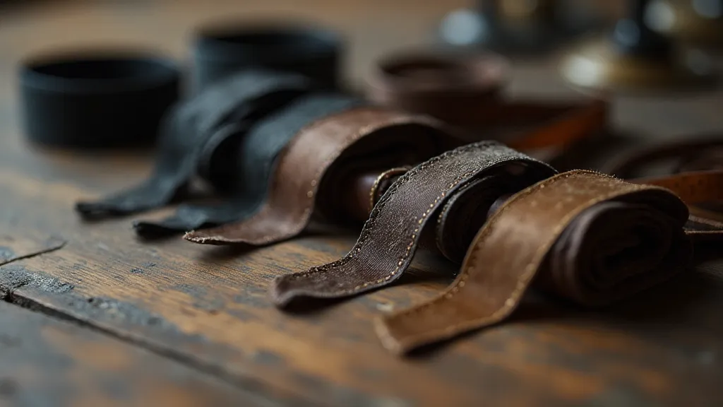 Antique typewriter ribbons arranged on wood