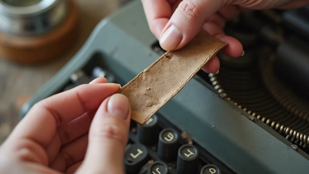 Hands repairing a typewriter ribbon with tweezers