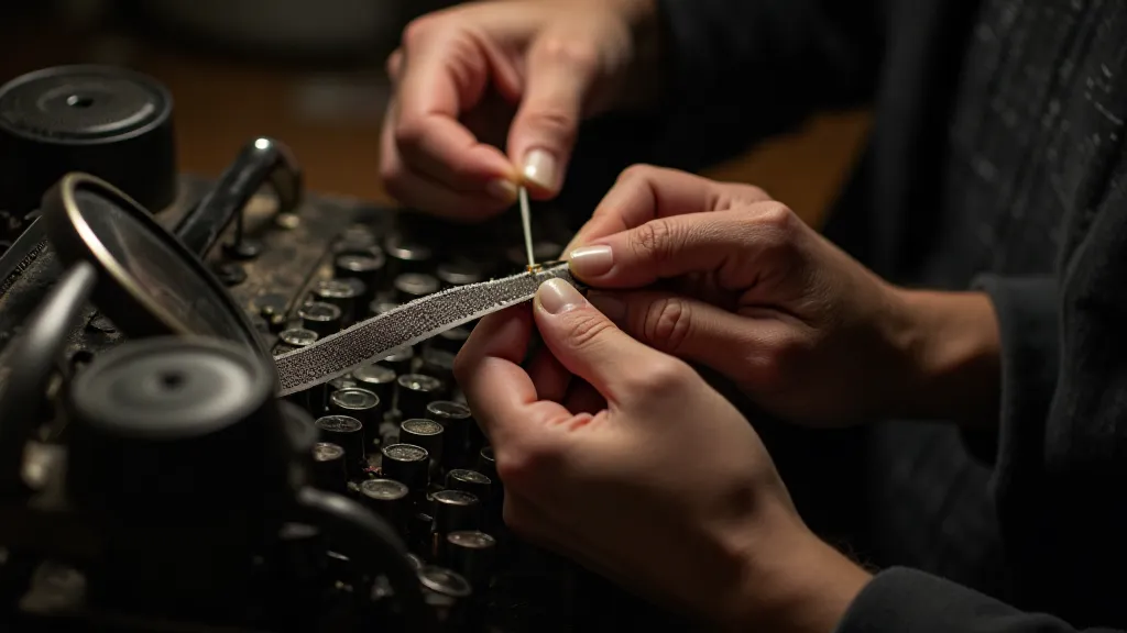 Hands repairing a typewriter ribbon