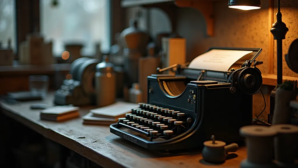 Vintage typewriter and ribbons in a workshop