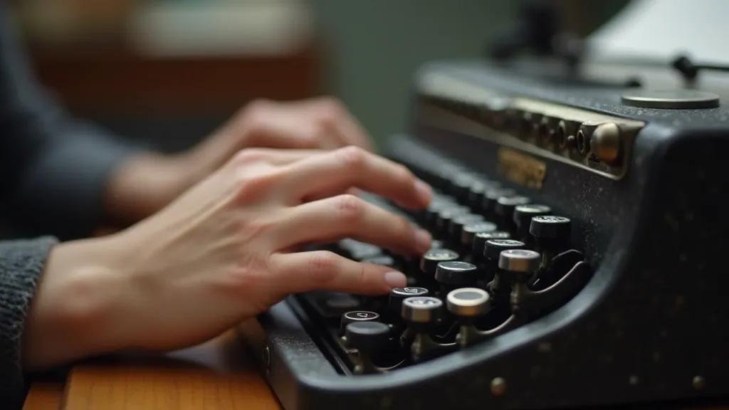 Writer using a typewriter